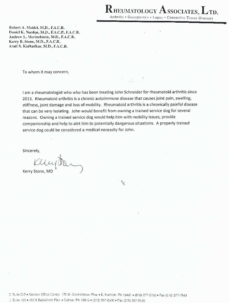 Physician Specialist s Support Letter For My Service Dog ADA 