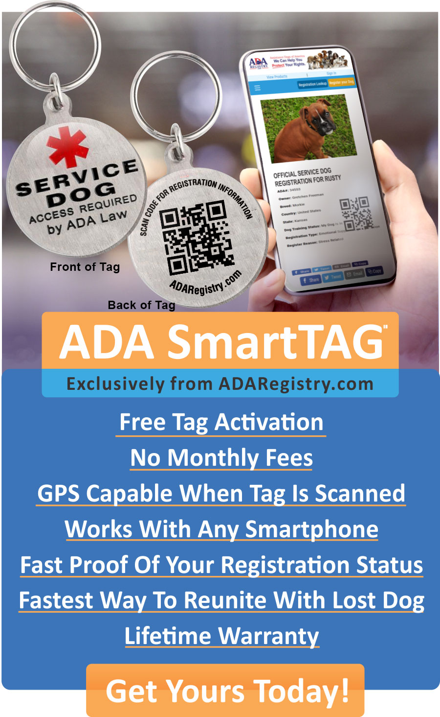 Classic Service Dog Tag | ADA Service Dog Registry