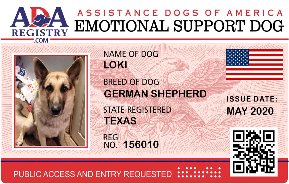 Emotional Support Dog Registration for LOKI | ADA Assistance Dog Registry