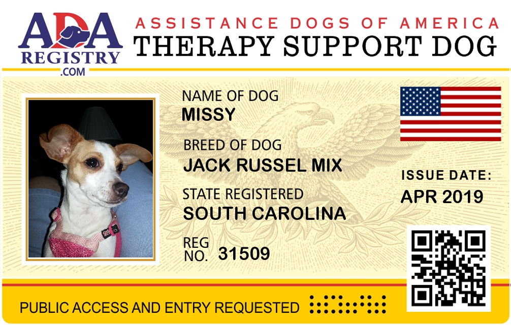Companion Dog Registration for Missy ADA Assistance Dog Registry