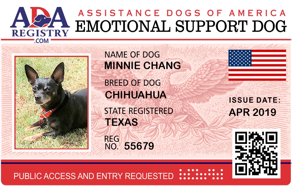 Companion Dog Registration for Minnie Chang ADA Assistance Dog Registry