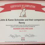 Renny’s Manners Class Graduation Certificate